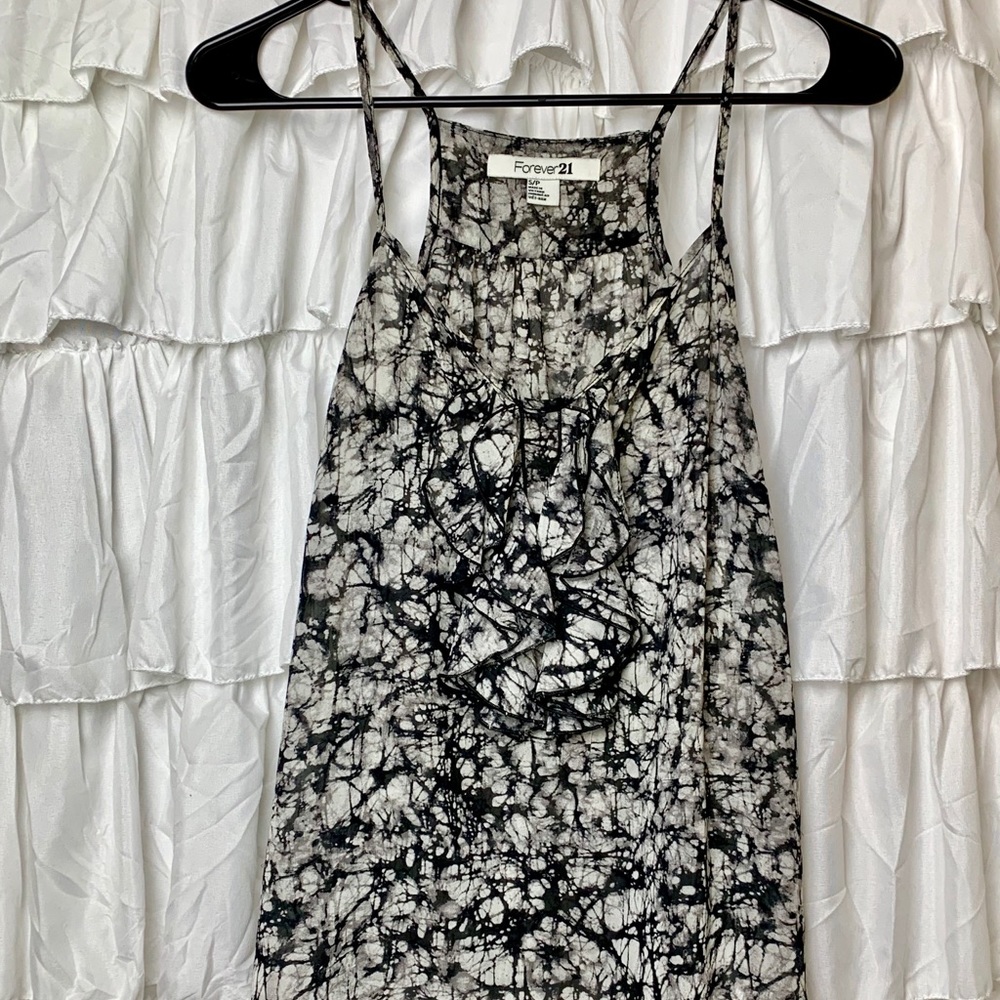 Sheer Black and White Ruffle Top